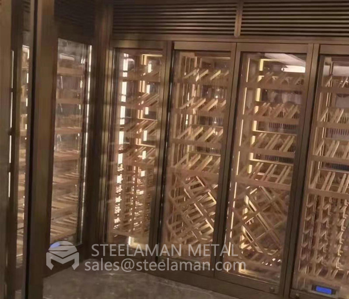 New Large Tall Home SS Cocktail Wine Cabinet SS Gradevin Customized 304 Hairline Rose Gold Stainless Steel Wine Cellar