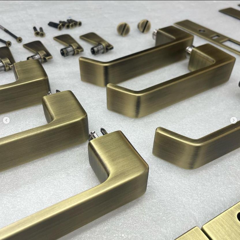 Brushed brass door hardware