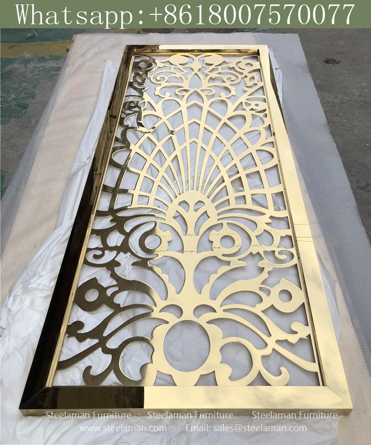 Mirro design stainless steel laser cut golden metal screen room divider