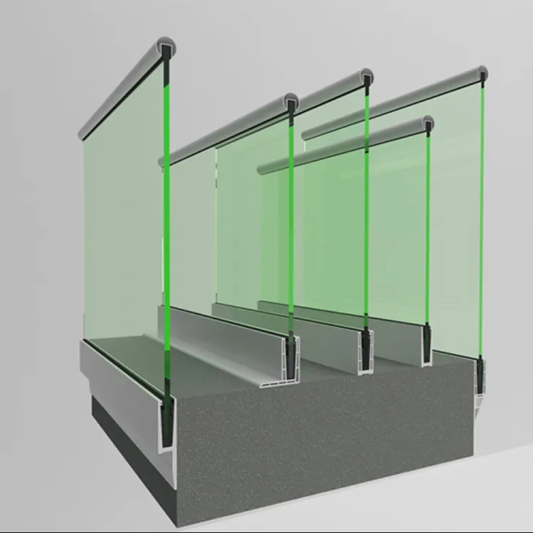 glass frameless balustrade railing clamp led strip light aluminum u shape channel system profie